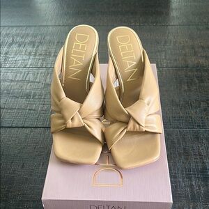 Tan Mules with Block Heel and Open Toe